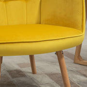 Set of 2 Velvet Wingback Accent Chairs with Wood Legs for Lounge or Living Room Yellow
