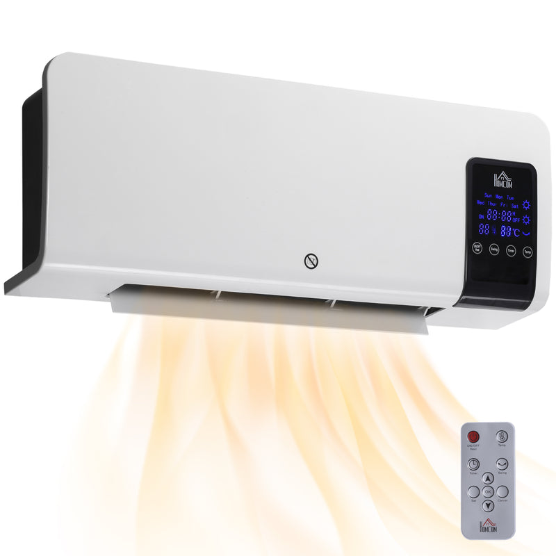 2kW Wall Mounted Electric Heater With Adjustable Thermostat For Home Or Office White