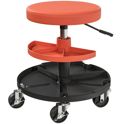 Mechanic Rolling Stool with Height Adjustment and Tool Trays for Garage and Workshop Yellow AOSOM