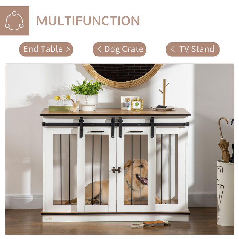 Large Wooden Dog Crate Furniture with Double Kennel Design Ideal for Two Dogs Grey