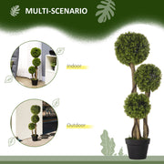 HOMCOM Decorative Artificial Plants Set of 2, Boxwood Ball Topiary Trees in Pot Fake Plants for Home Indoor Outdoor Decor, 90 cm, Dark Green AOSOM