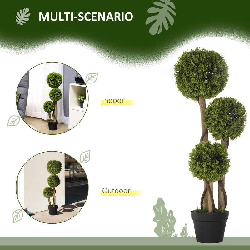 HOMCOM Decorative Artificial Plants Set of 2, Boxwood Ball Topiary Trees in Pot Fake Plants for Home Indoor Outdoor Decor, 90 cm, Dark Green AOSOM