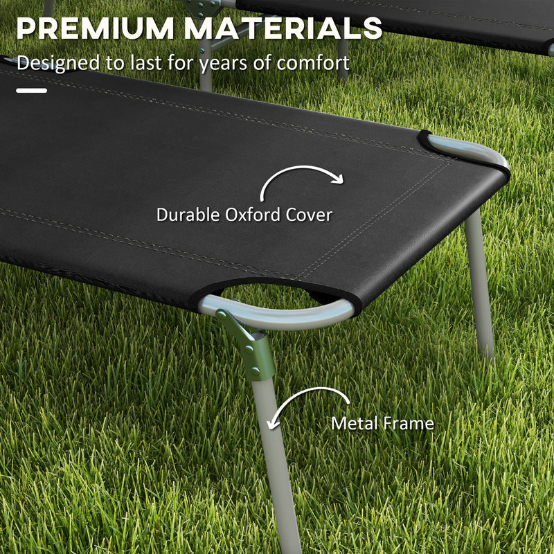 Black Foldable Sun Lounger Set of 2 With Sun Shade and Adjustable Backrest by Outsunny