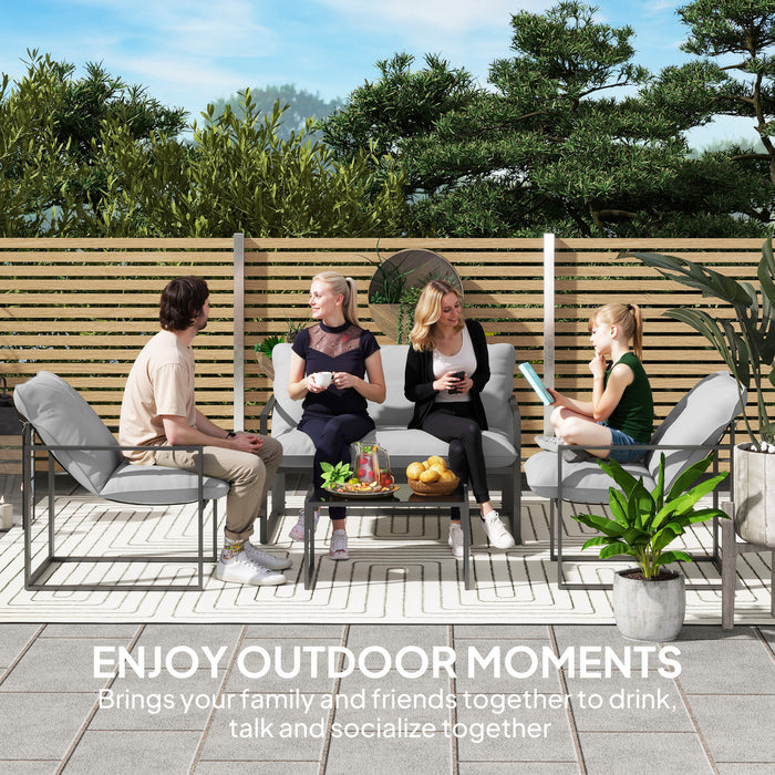 4 Piece Patio Dining Set with Cushions in Black and Light Grey by Outsunny