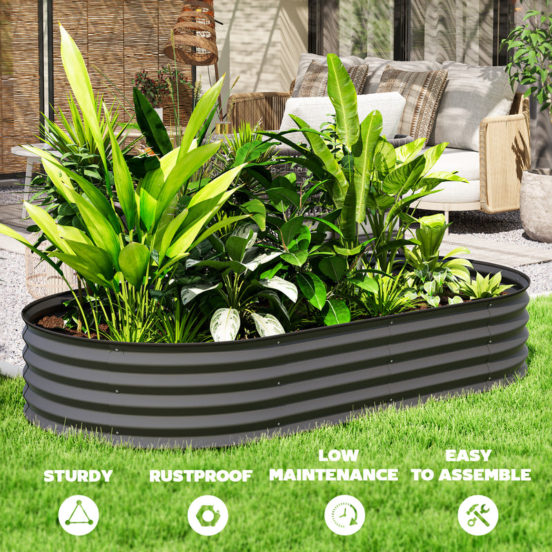 Set of Two Dark Grey Steel Garden Planters 181 x 93cm by Outsunny