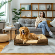 Large Calming Dog Bed with Removable Washable Cover and Anti Slip Base, Brown