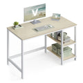 Vasagle writing desk in natural beige and pearl white with 2 right-hand shelves holding files and boxes