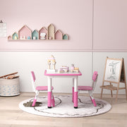 3 Piece Toddler Table and Chair Set Height Adjustable for Playroom or Bedroom, Pink