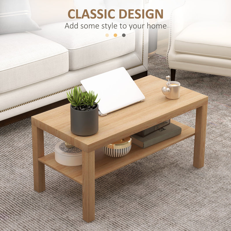 2 Tier Wooden Coffee Table with Storage Shelf for Living Room and Office Natural Finish