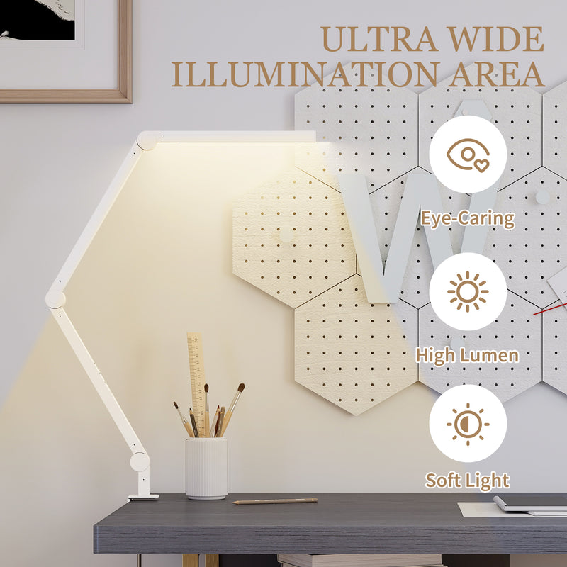 Dimmable LED Desk Lamp with Adjustable Swing Arm and Clamp for Office or Study White
