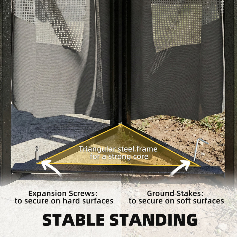 3.3 x 3.3m Metal Gazebo with Mesh Sides for Cool Shaded Outdoor Relaxing and Dining, UPF50+ Dark Grey Outsunny