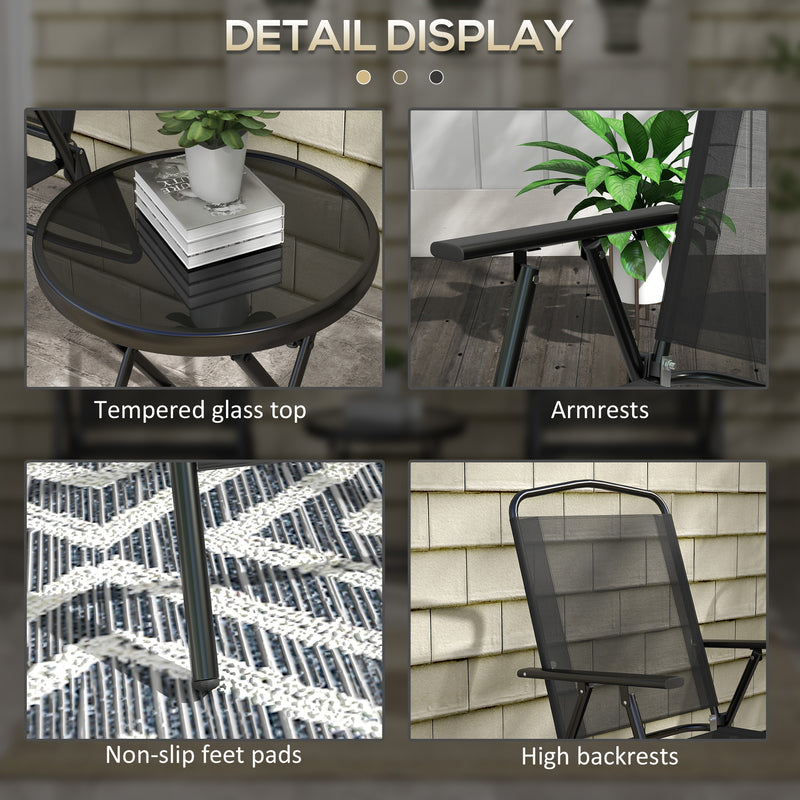 Three Piece Bistro Set with Glass Top Table Black by Outsunny