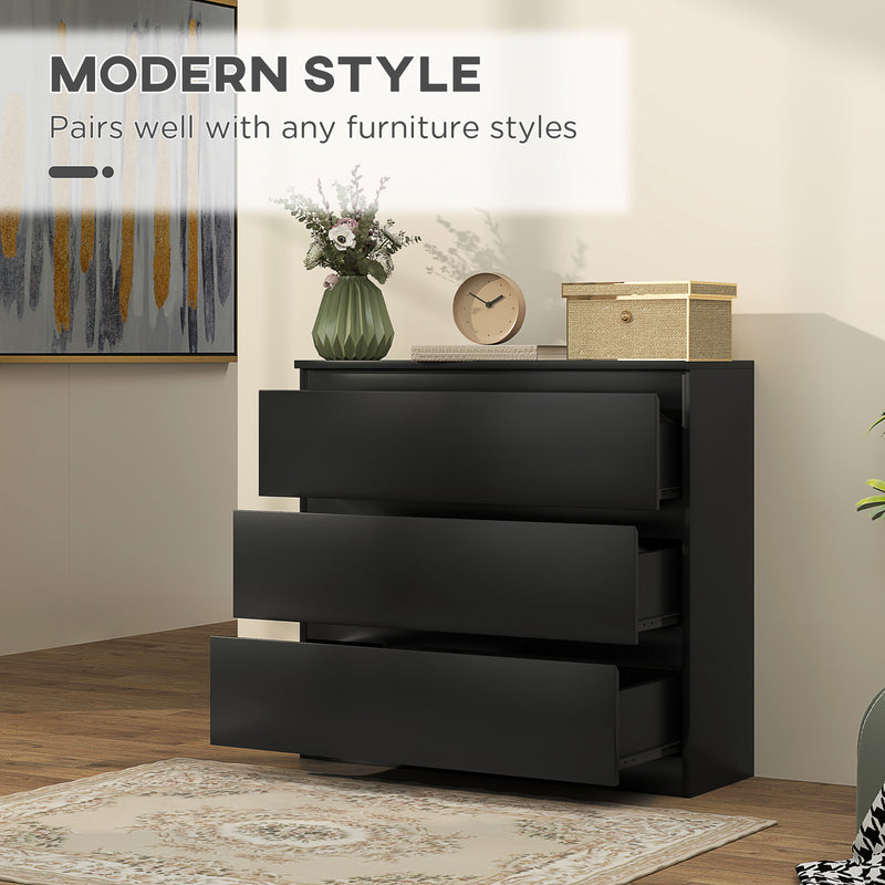 Black 3 Drawer Chest of Drawers Bedroom Storage Unit by HOMCOM
