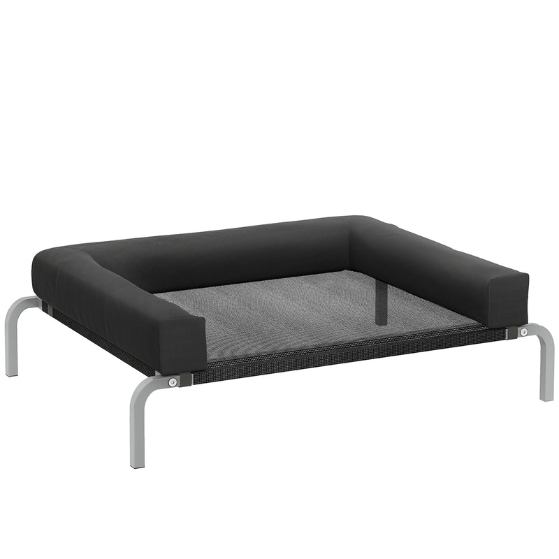 Raised Pet Bed for Small Dogs or Cats with Cooling Mesh and Supportive Pillow Black AOSOM