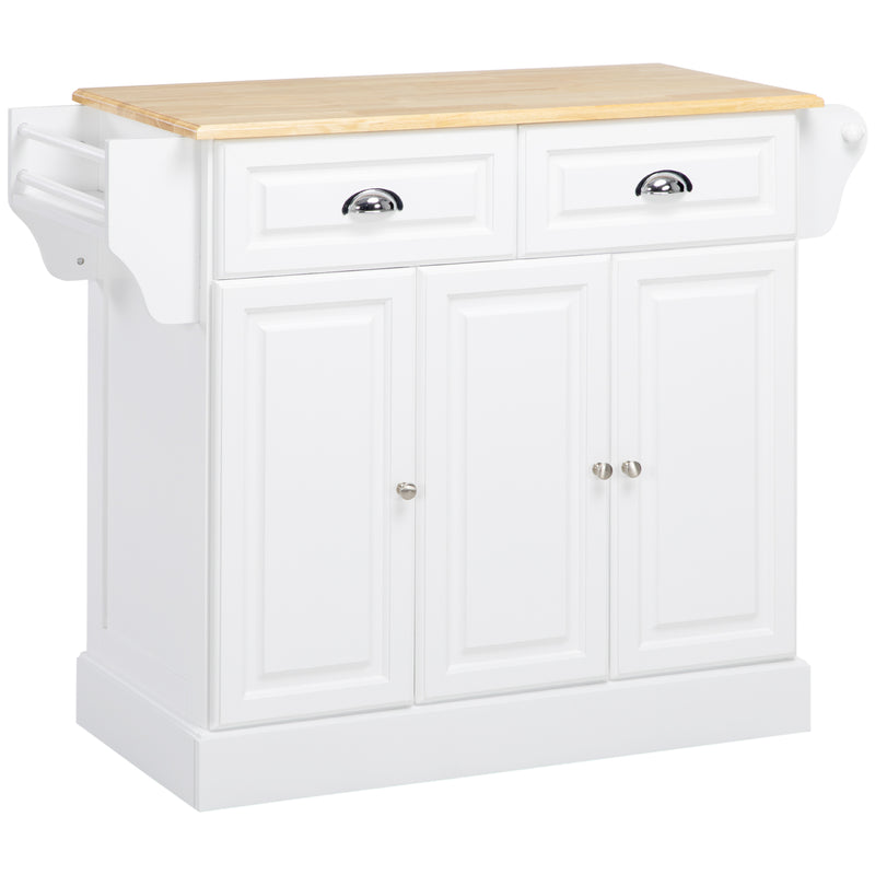 Rolling Kitchen Island Trolley with Storage Drawer and Cabinet for Food Prep White