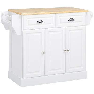 Rolling Kitchen Island Trolley with Storage Drawer and Cabinet for Food Prep White