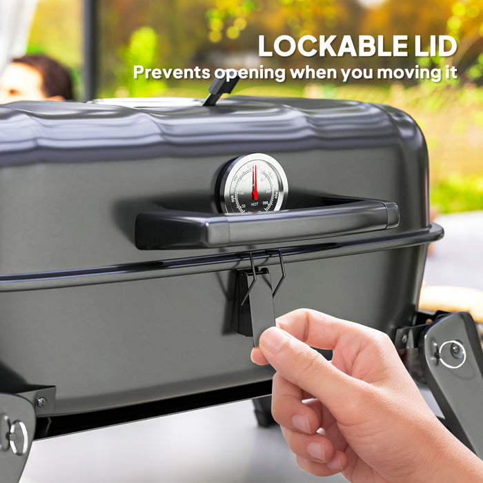Folding Charcoal BBQ Grill with Thermometer Adjustable Vent and Handles by Outsunny