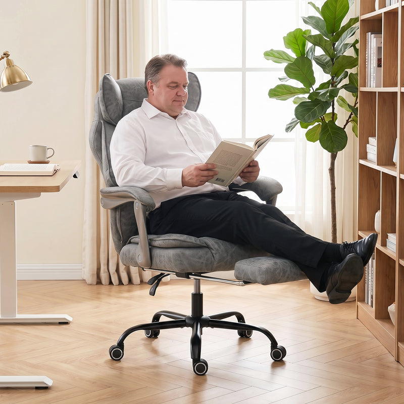 Office Chair for Big and Tall Adults with Wide Seat and Reclining Back Support Grey