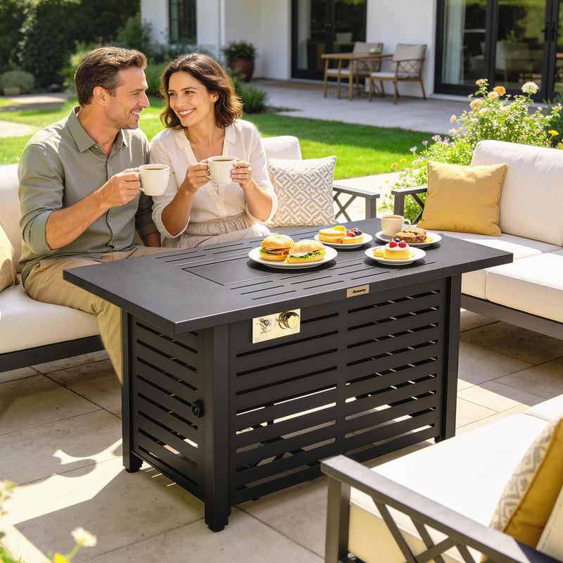 Outdoor Propane Fire Pit Table With Adjustable Heat and Tabletop for Garden or Patio 50,000 BTU - Black Outsunny