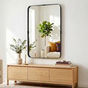 Wall Mirror with Shatter Resistant Tempered Glass and Rounded Corners for Safe Homes Black Homcom