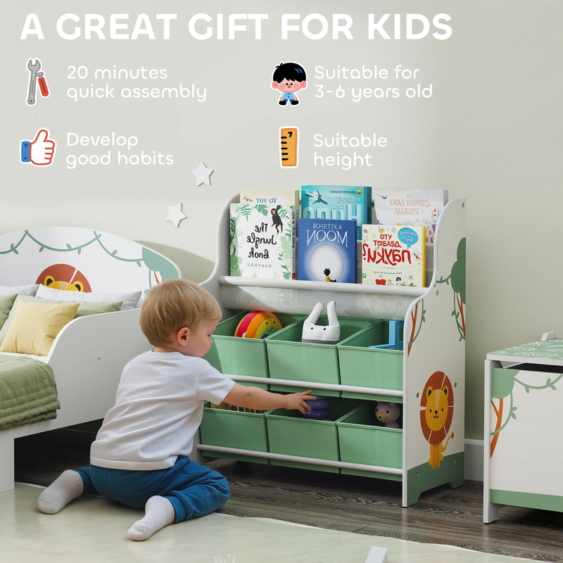 Jungle Themed Kids Storage Shelf With Removable Drawers and Book Racks for Easy Organisation Green Zonekiz