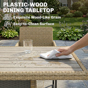 Rattan Garden Dining Set for 6 with Cushioned Chairs and Easy Clean Table Light Brown Outsunny
