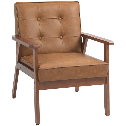 Retro Style Accent Armchair With Comfy Faux Leather Seat Ideal For Living Room Brown