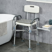 Height Adjustable Shower Chair with Padded Seat and Armrests for Elderly and Disabled, White