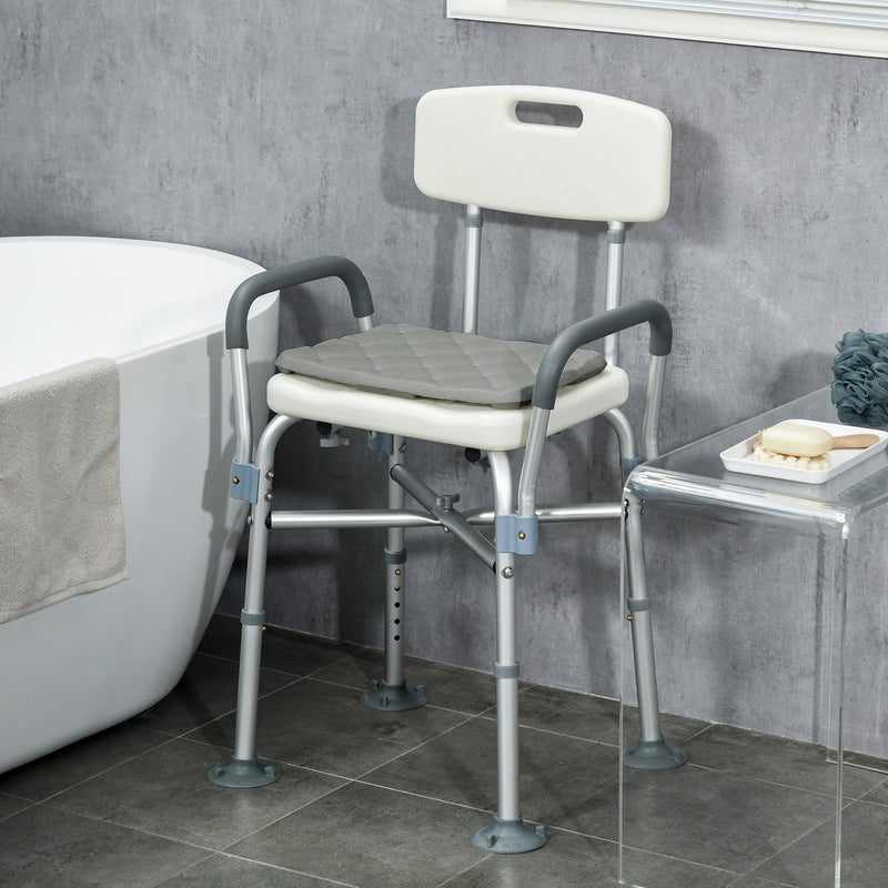 Height Adjustable Shower Chair with Padded Seat and Armrests for Elderly and Disabled, White