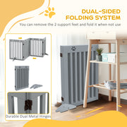Grey Wooden Foldable Freestanding Pet Safety Gate with Support Feet by PawHut