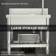 Silver Outdoor Utility Sink with Hot Cold Water Pipes and Shelf for Garage or Laundry by Outsunny