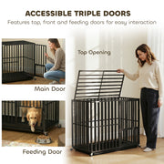 Steel Dog Crate With Removable Tray and Wheels for Secure Home Use Black AOSOM