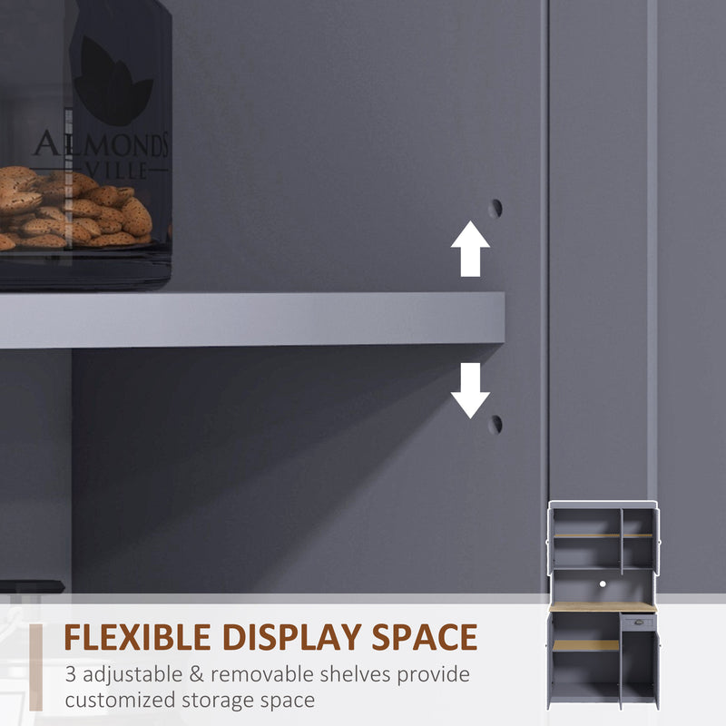 Tall Freestanding Kitchen Cabinet With Drawer and Open Countertop For Storage, Grey