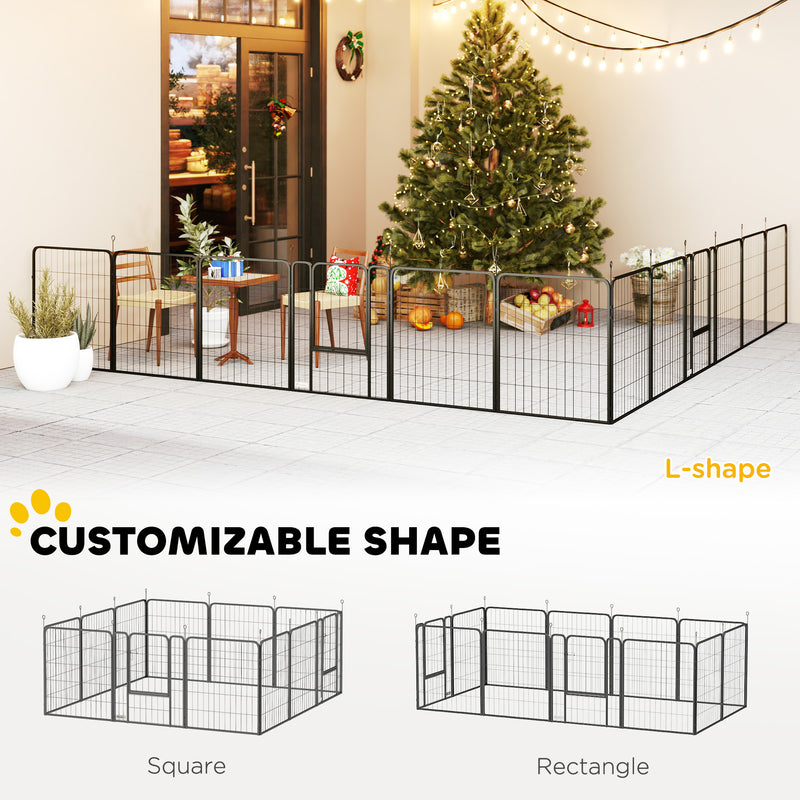 12 Panel Heavy Duty Dog Playpen With Doors 100cm High for Large Dogs Black by PawHut