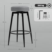 Set of Two Adjustable Faux Leather Bar Stools with Footrest for Kitchen or Home Bar, Grey