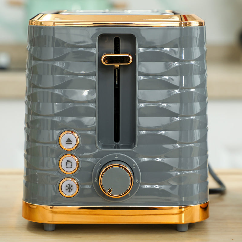 Grey 3000W 1.7L Rapid Boil Kettle and 2 Slice Toaster Set with 7 Browning Levels and Crumb Tray