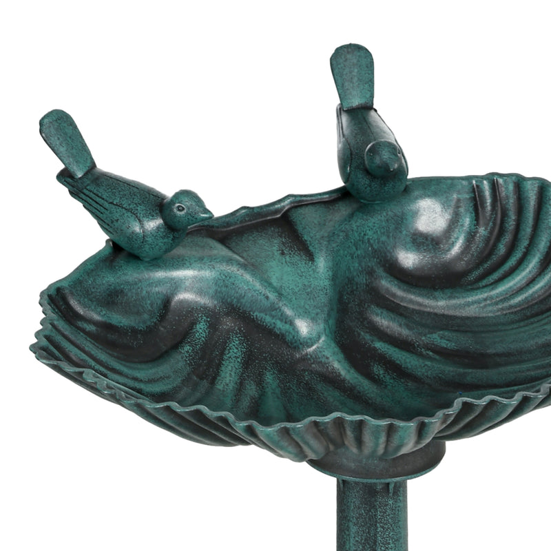 Green 81cm Tall Vintage Style Bird Bath with Decorative Birds and Planter Base by Outsunny