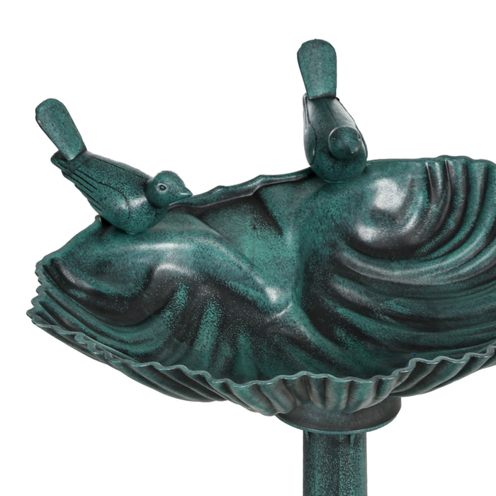 Green 81cm Tall Vintage Style Bird Bath with Decorative Birds and Planter Base by Outsunny