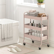 3 Tier Rolling Storage Trolley With Mesh Baskets For Kitchen Or Bathroom Use Light Pink