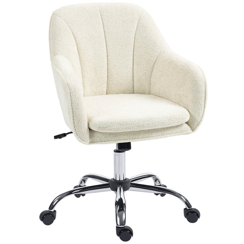 Beige Velvet Office Swivel Chair With Padded Seat And Adjustable Height For Home Desk