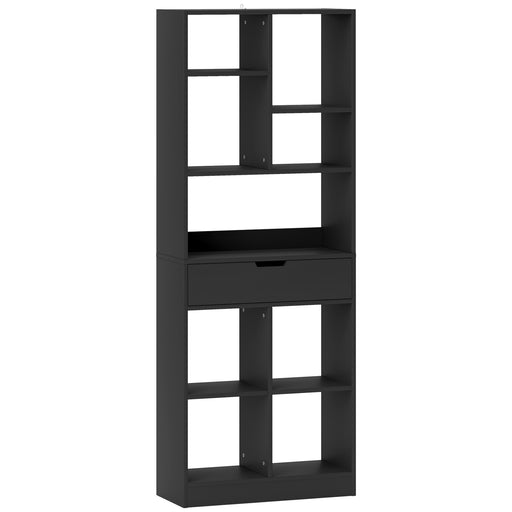 Tall Freestanding Bookshelf with Drawer for Home Office or Bedroom Storage Black