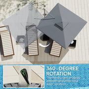 Grey 3m Garden Cantilever Parasol with Solar LED Lights and 360 Degree Rotation by Outsunny