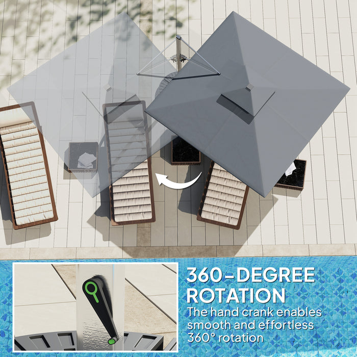 Grey 3m Garden Cantilever Parasol with Solar LED Lights and 360 Degree Rotation by Outsunny