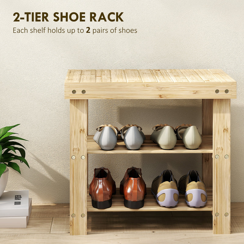 3 Tier Bamboo Shoe Storage Bench With Seat For Hallway Or Entryway, Natural Wood AOSOM