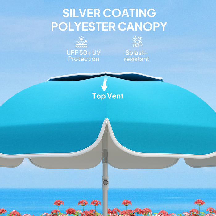 Blue Portable Beach Umbrella with Sand Anchor UPF50+ Tilt Adjustable Height by Outsunny