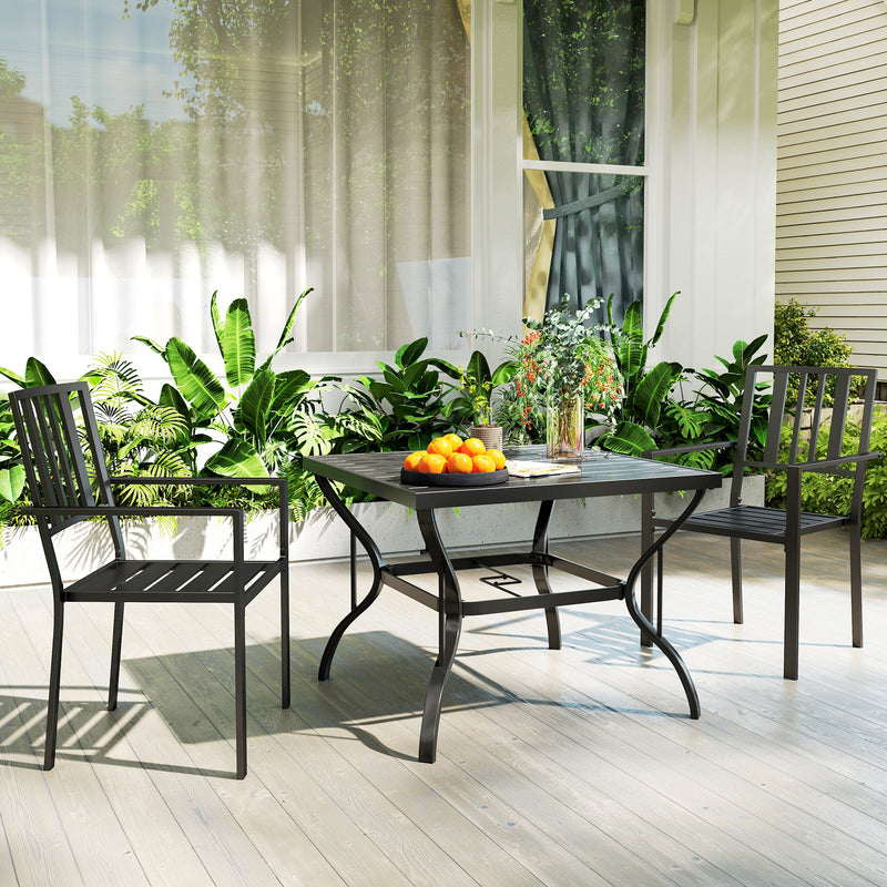 Set of 2 Black Metal Garden Chairs With Minimalist Design for Patio or Balcony Use