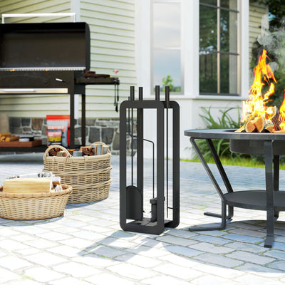 5 Piece Metal Fireplace Tool Set With Stand Ideal For Indoor Fireplaces Black