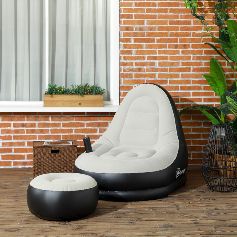 Inflatable Chair and Footstool Set for Easy Extra Seating Indoors or Outdoors Grey and Black