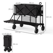 Black Double Decker Folding Trolley Wagon 200kg Load 350L Capacity for Camping and Beach