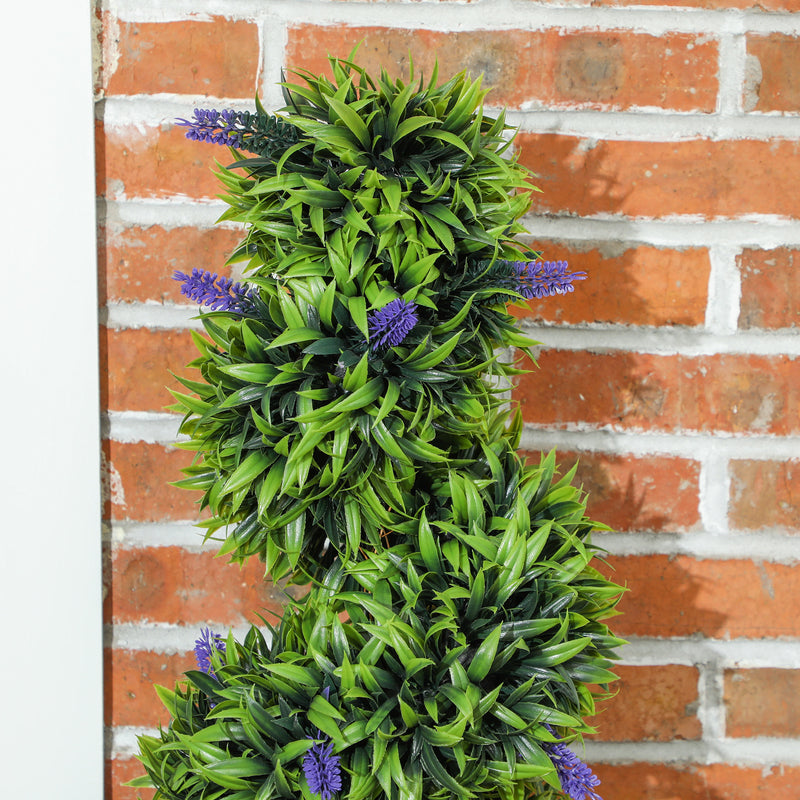 Set of 2 Artificial Boxwood Spiral Topiary Trees with Lavender in Pots 115cm by HOMCOM